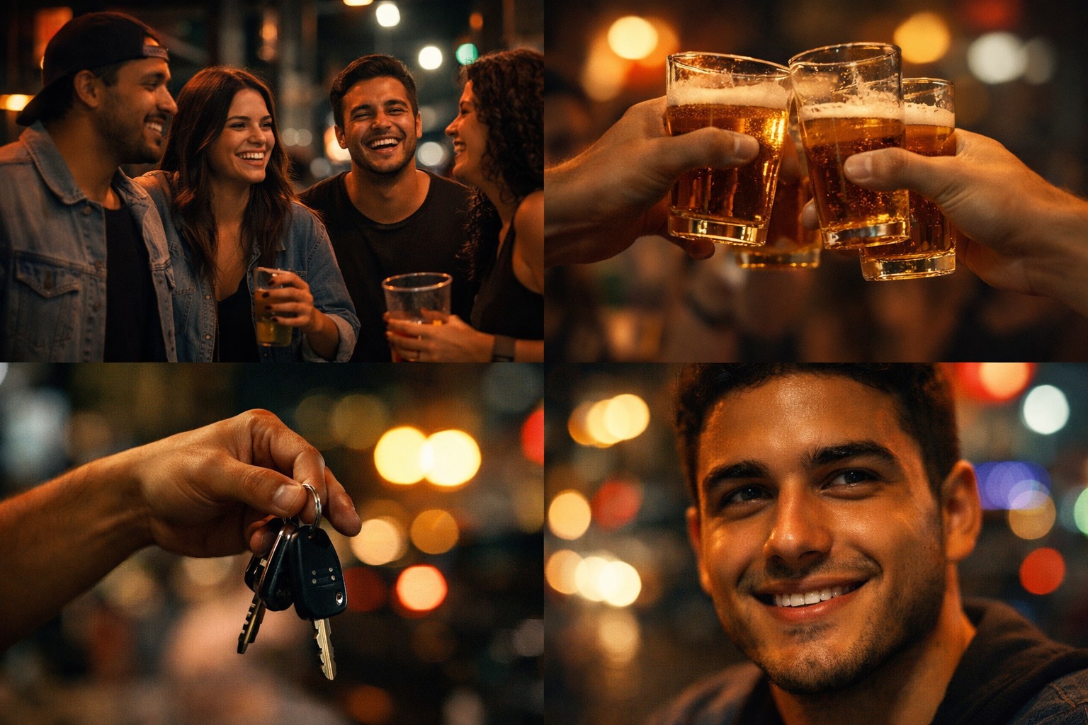 Amigos brindando em uma noite na cidade